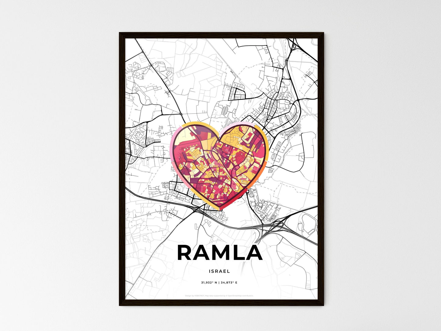 RAMLA ISRAEL minimal art map with a colorful icon. Style 2