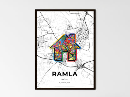 RAMLA ISRAEL minimal art map with a colorful icon. Style 3
