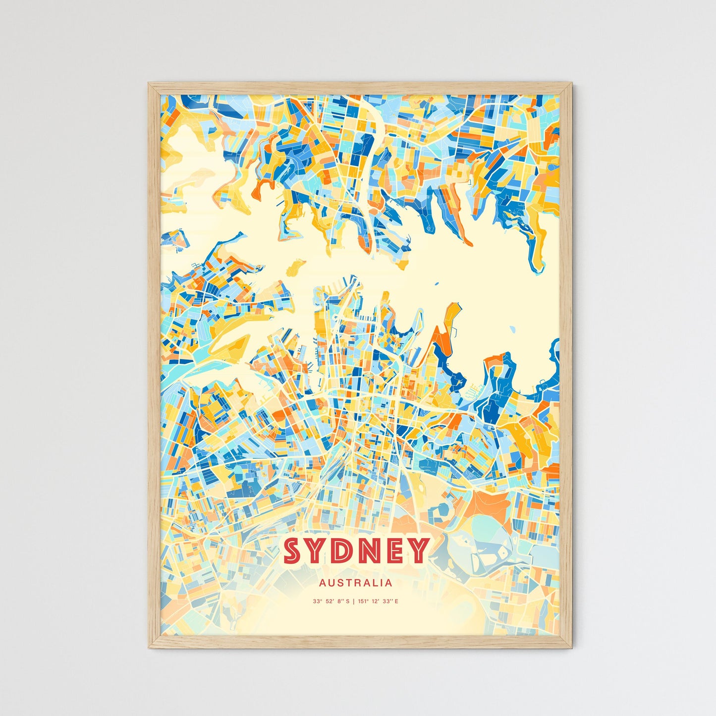 Colorful Sydney Australia Fine Art Map Blue Orange