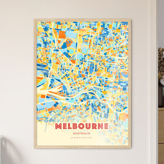 Colorful Melbourne Australia Fine Art Map Blue Orange