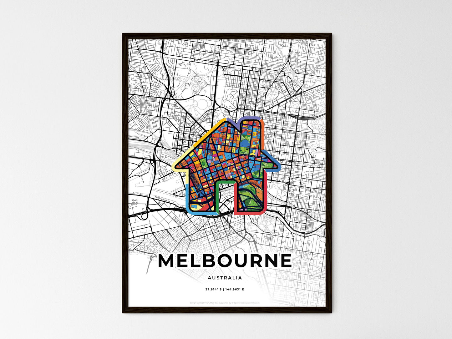 MELBOURNE AUSTRALIA minimal art map with a colorful icon. Style 3