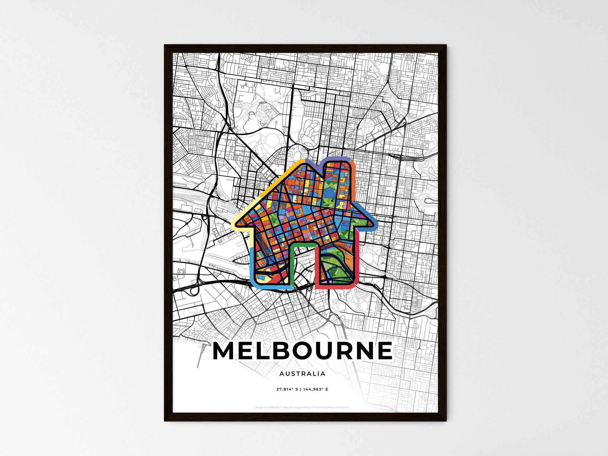 MELBOURNE AUSTRALIA minimal art map with a colorful icon. Style 3