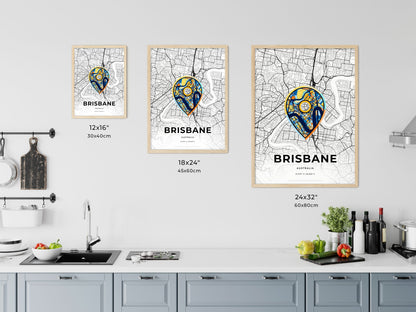 BRISBANE AUSTRALIA minimal art map with a colorful icon. Where it all began, Couple map gift.