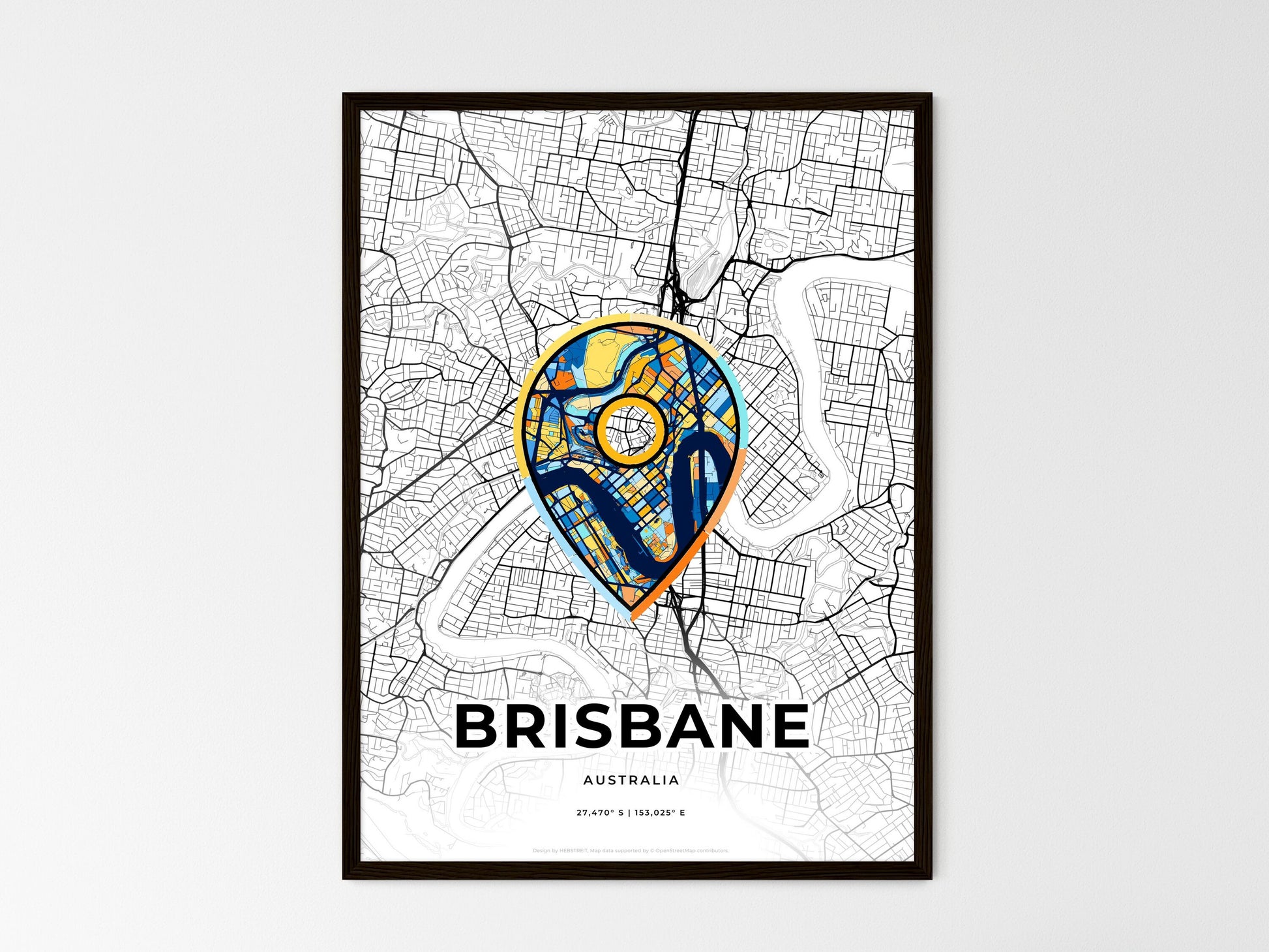 BRISBANE AUSTRALIA minimal art map with a colorful icon. Where it all began, Couple map gift. Style 1