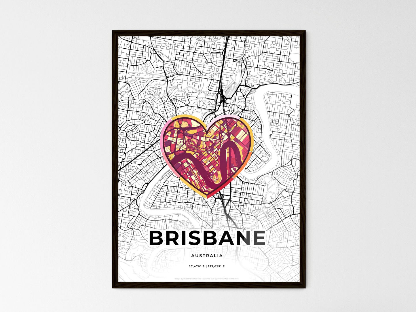 BRISBANE AUSTRALIA minimal art map with a colorful icon. Where it all began, Couple map gift. Style 2