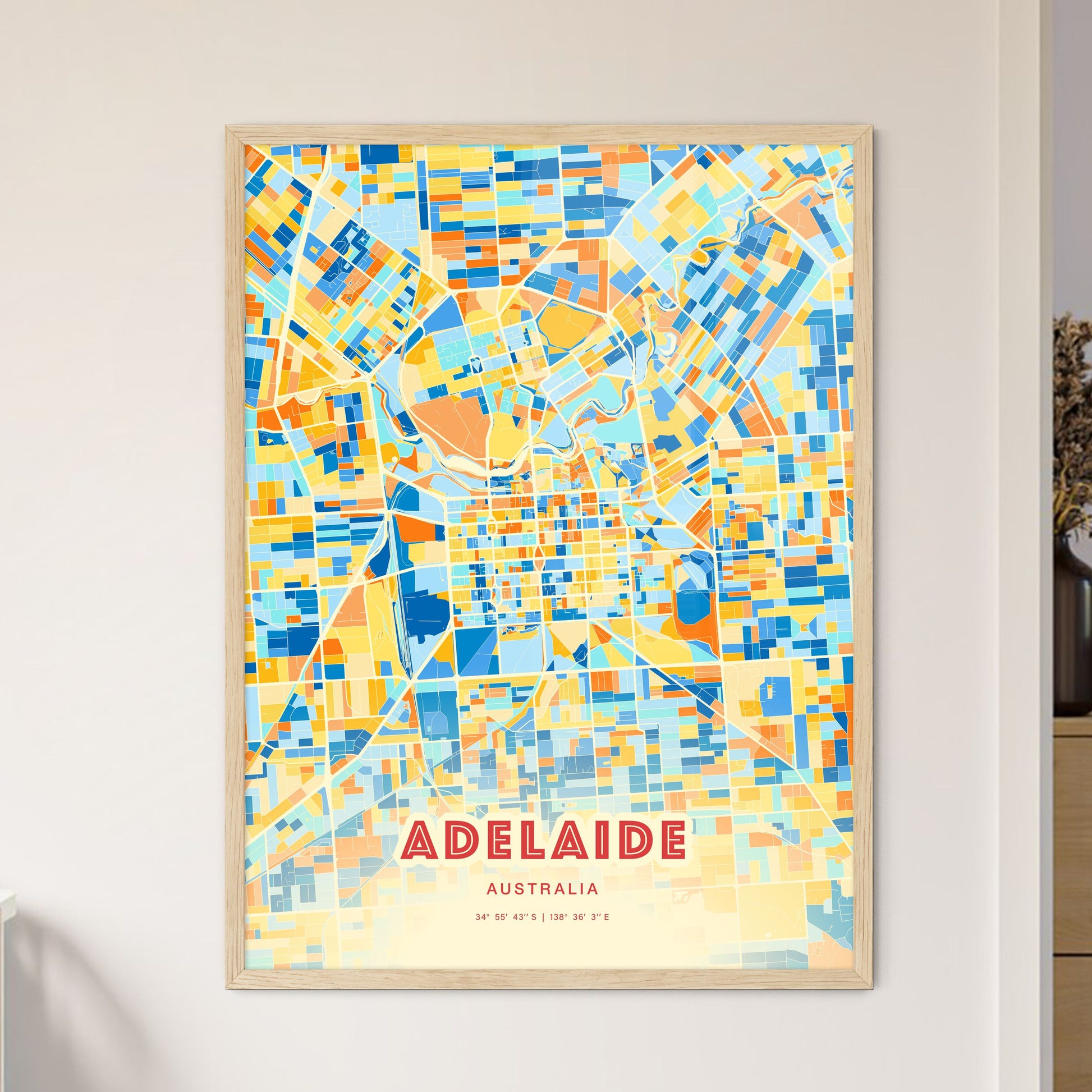 Colorful Adelaide Australia Fine Art Map Blue Orange