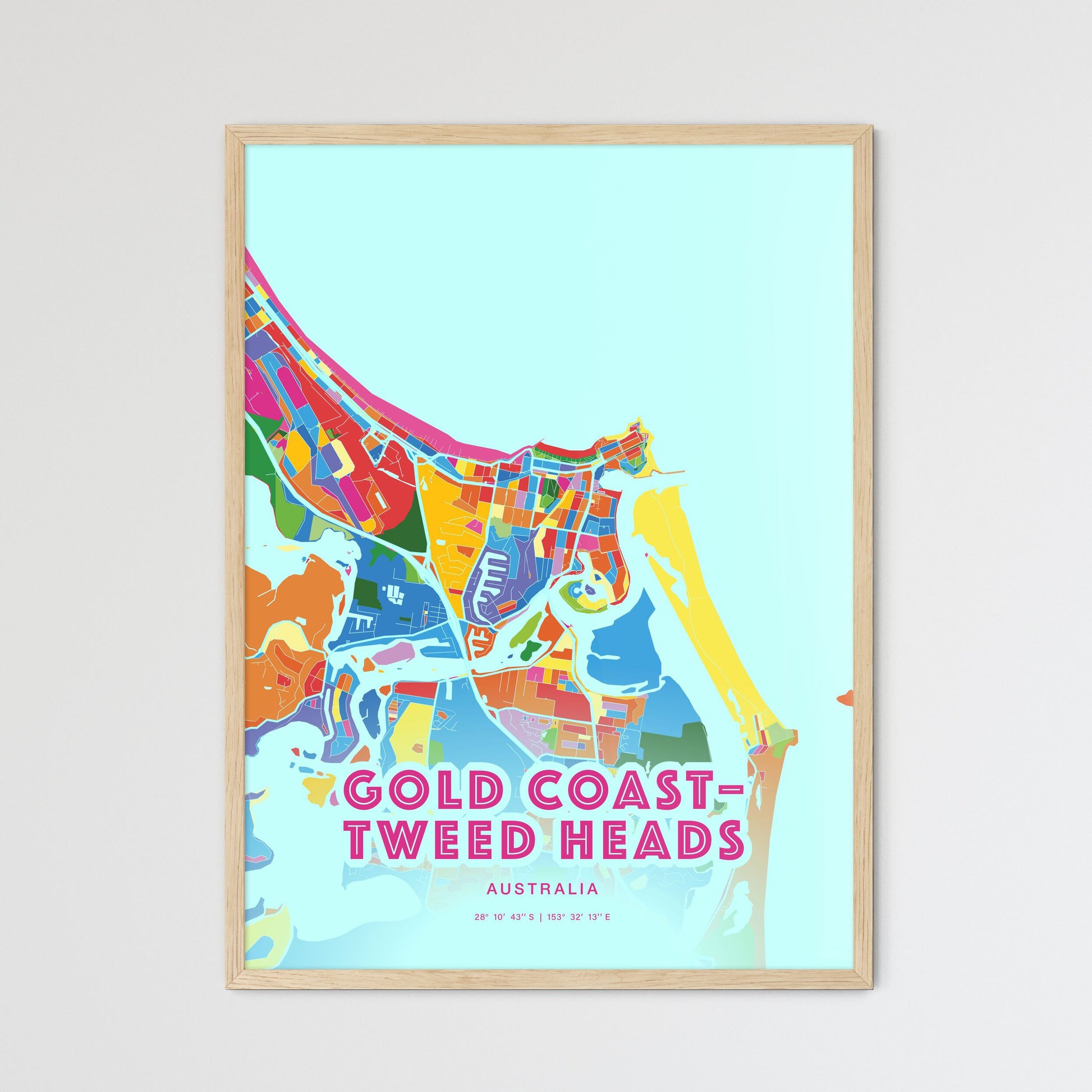 Colorful GOLD COAST–TWEED HEADS AUSTRALIA Fine Art Map Crazy Colors