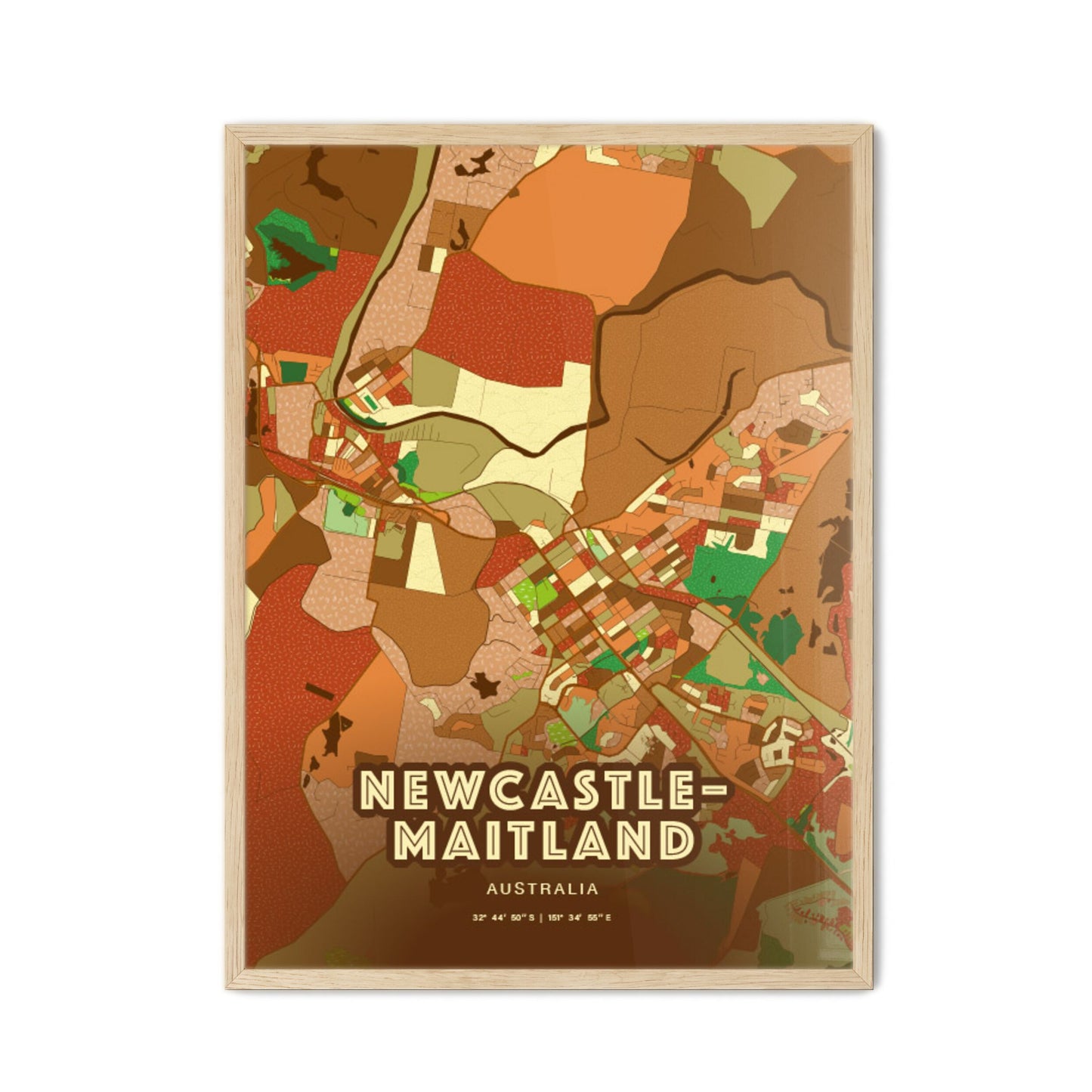 Colorful NEWCASTLE–MAITLAND AUSTRALIA Fine Art Map Farmhouse