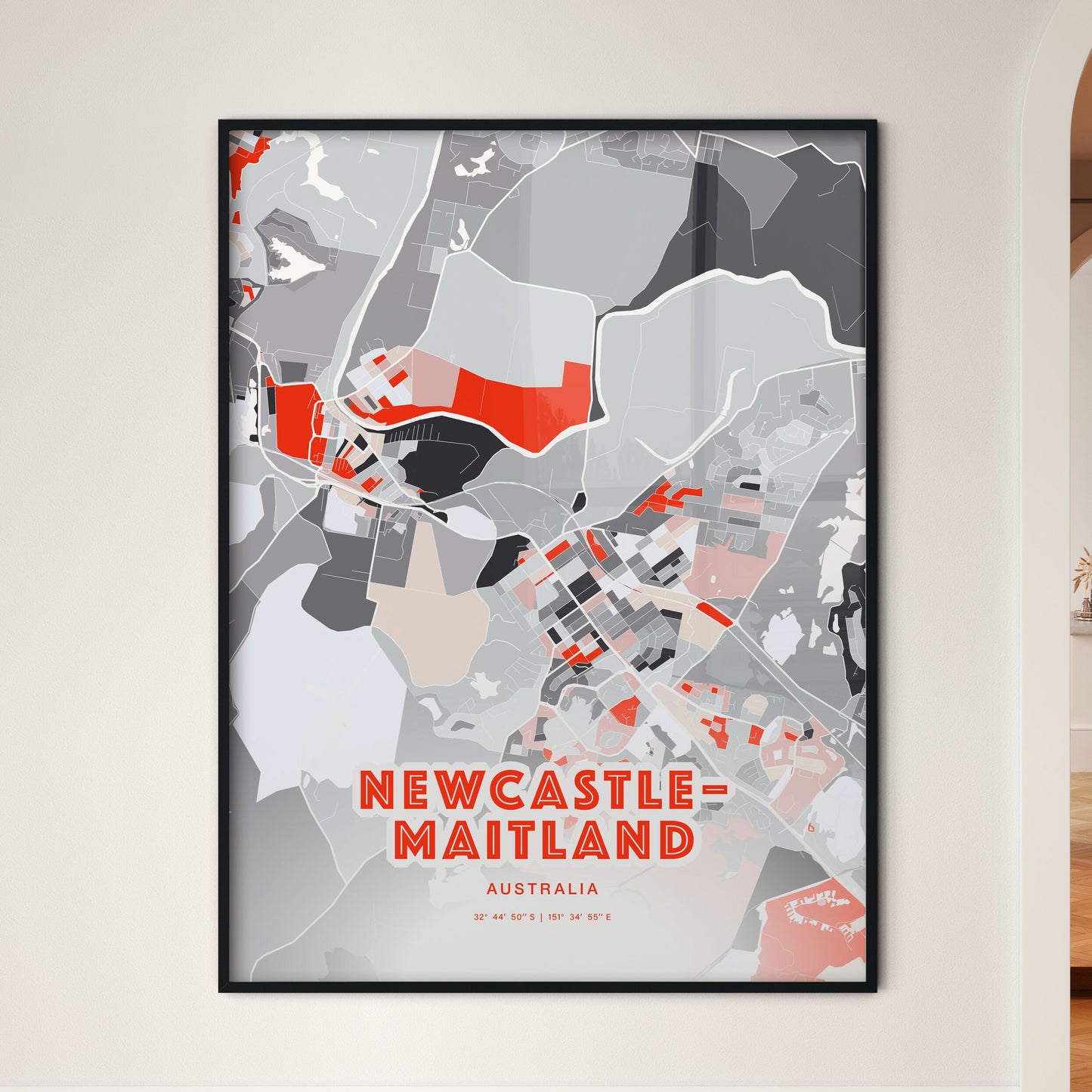 Colorful NEWCASTLE–MAITLAND AUSTRALIA Fine Art Map Modern