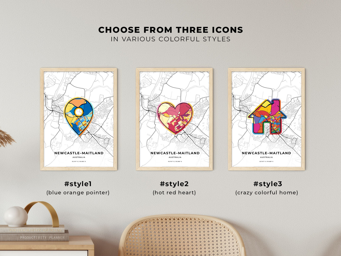 Newcastle–Maitland Australia maps with colorful icons