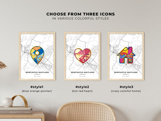 Newcastle–Maitland Australia maps with colorful icons