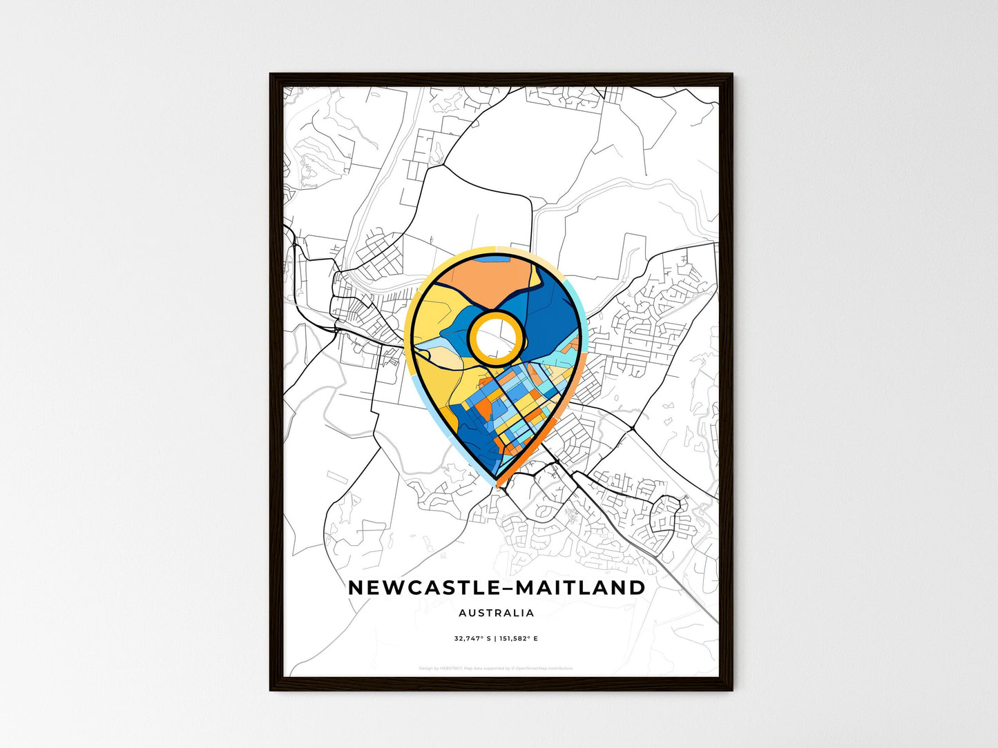 Newcastle–Maitland Australia wedding art map with pointer icon