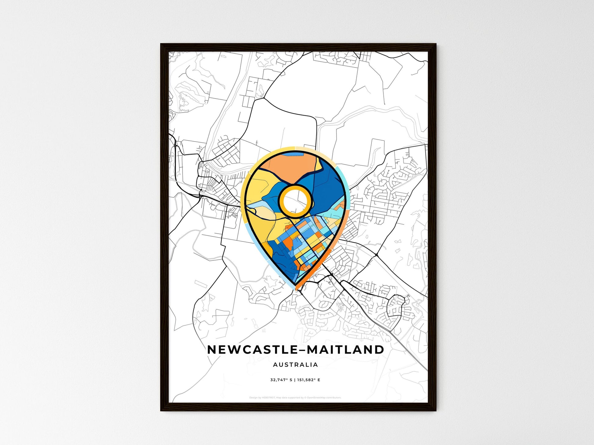 Newcastle–Maitland Australia wedding art map with pointer icon