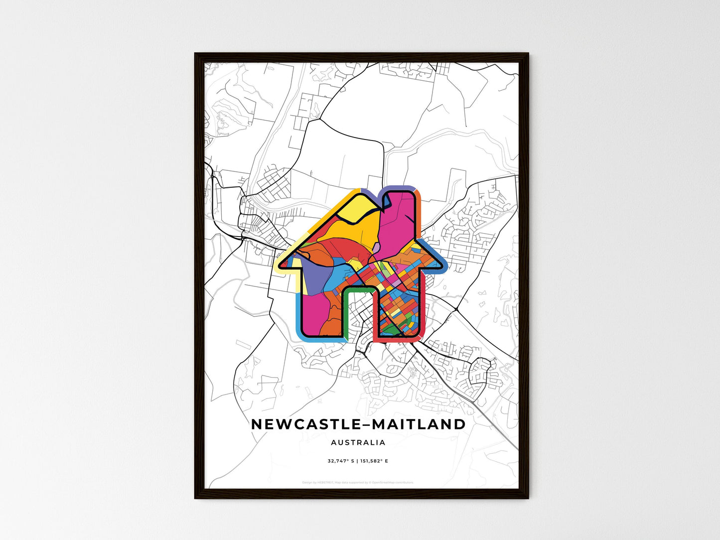 Newcastle–Maitland Australia wedding art map with home icon