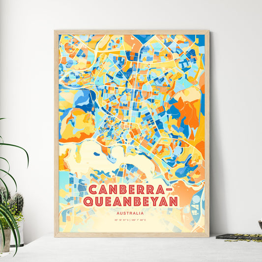 Colorful CANBERRA–QUEANBEYAN AUSTRALIA Fine Art Map Blue Orange