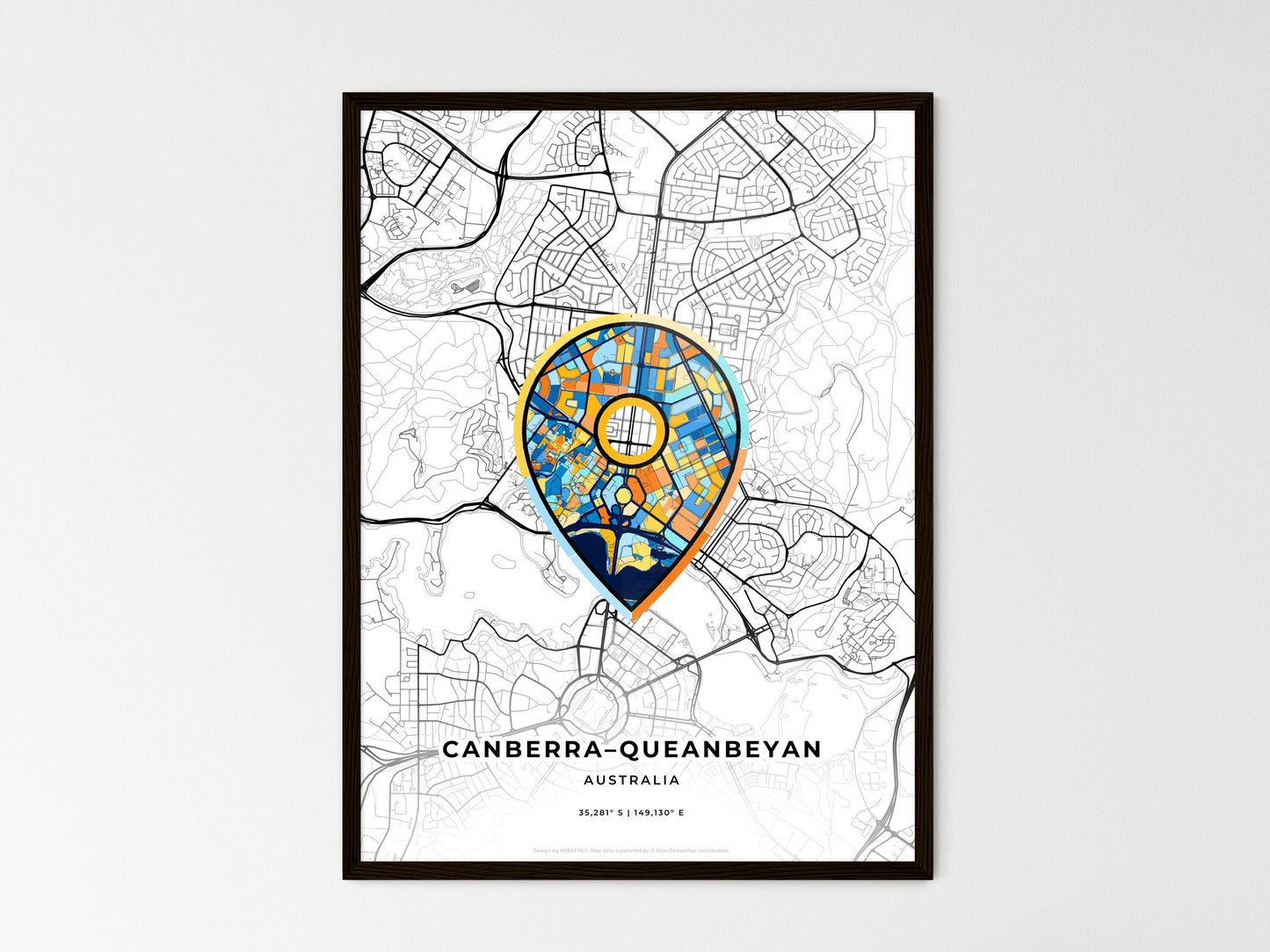 CANBERRA–QUEANBEYAN AUSTRALIA minimal art map with a colorful icon. Where it all began, Couple map gift. Style 1