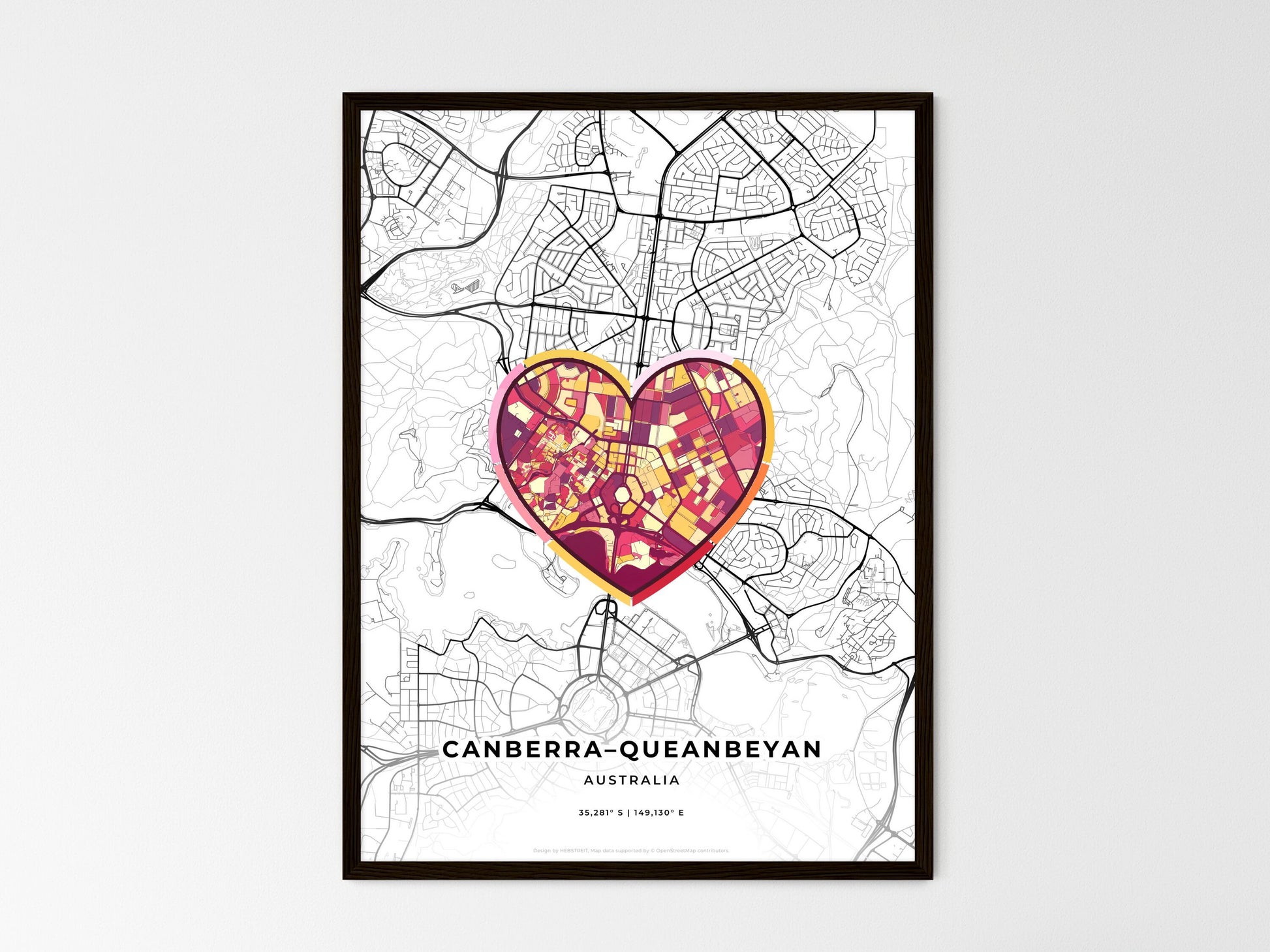 CANBERRA–QUEANBEYAN AUSTRALIA minimal art map with a colorful icon. Where it all began, Couple map gift. Style 2