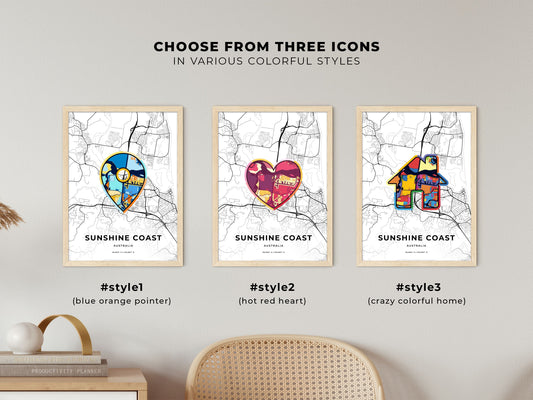 Sunshine Coast Australia maps with colorful icons