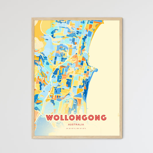 Colorful Wollongong Australia Fine Art Map Blue Orange