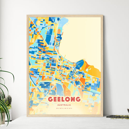 Colorful Geelong Australia Fine Art Map Blue Orange