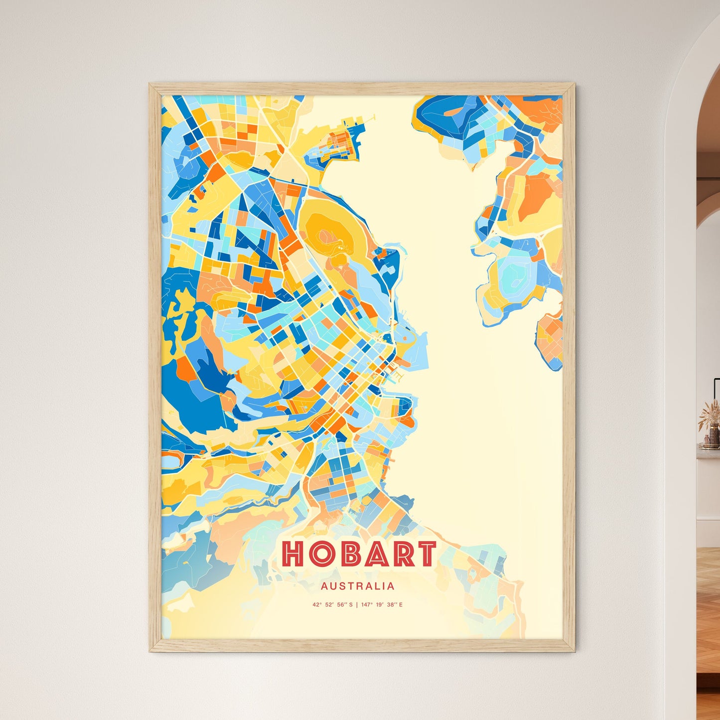 Colorful HOBART AUSTRALIA Fine Art Map Blue Orange