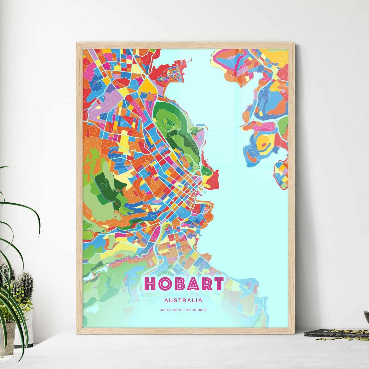 Colorful HOBART AUSTRALIA Fine Art Map Crazy Colors