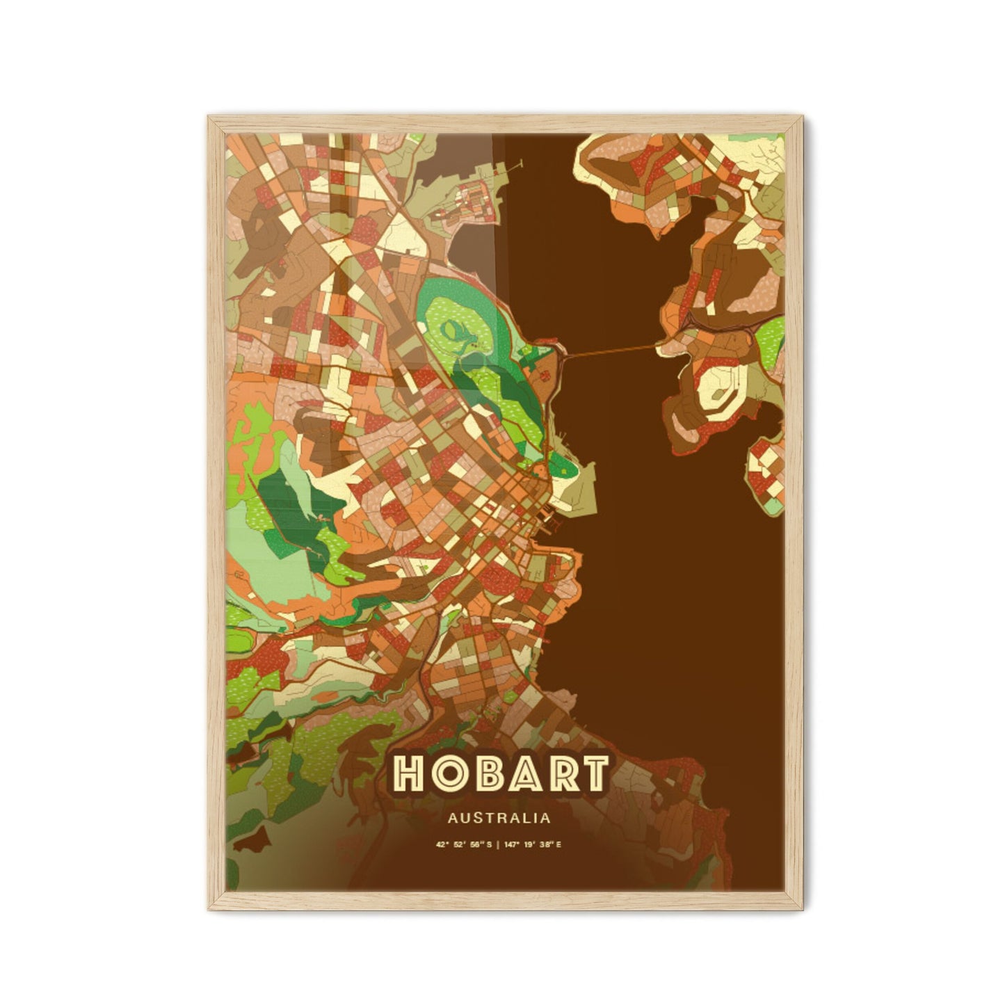 Colorful HOBART AUSTRALIA Fine Art Map Farmhouse