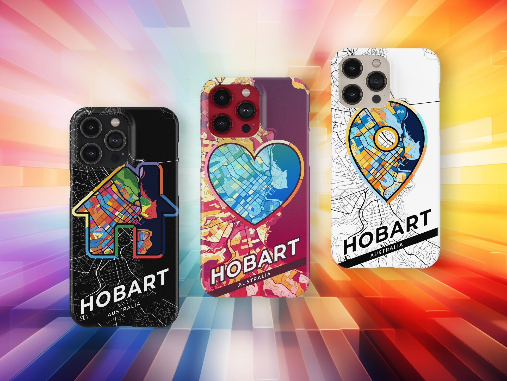 Hobart Australia slim phone case with colorful icon. Birthday, wedding or housewarming gift. Couple match cases.