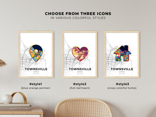 Townsville Australia maps with colorful icons