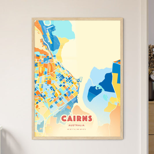 Colorful Cairns Australia Fine Art Map Blue Orange