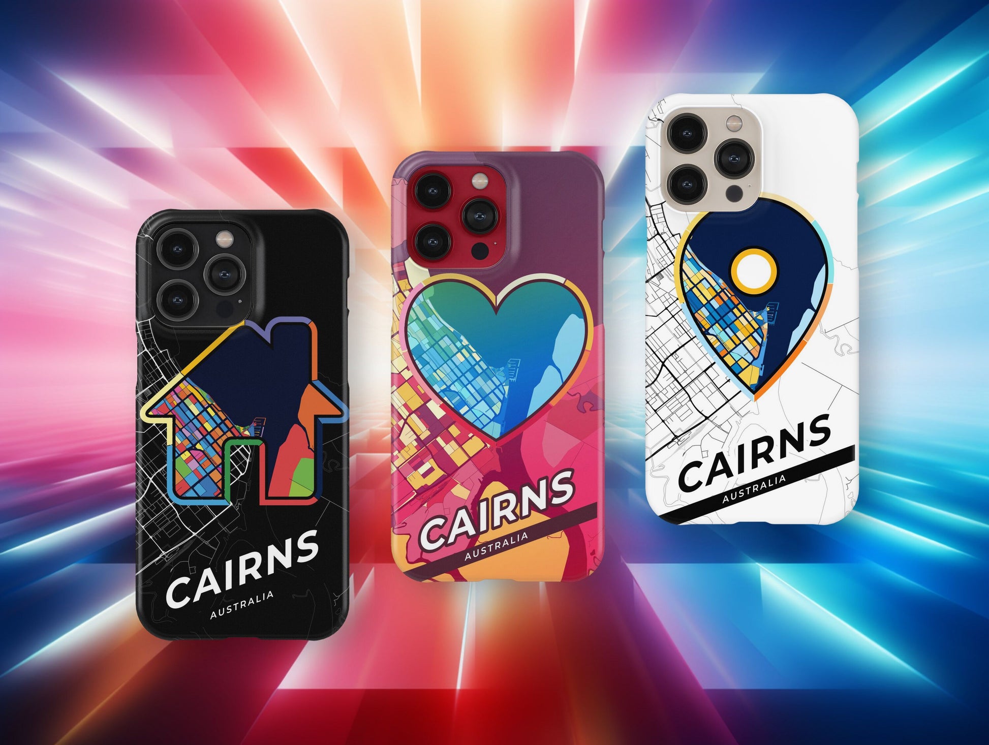 Cairns Australia slim phone case with colorful icon. Birthday, wedding or housewarming gift. Couple match cases.