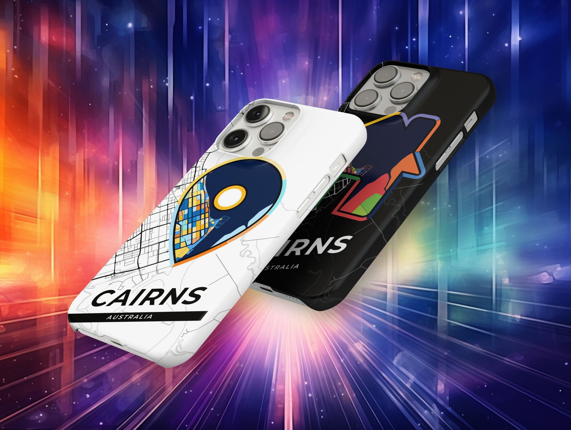 Cairns Australia slim phone case with colorful icon. Birthday, wedding or housewarming gift. Couple match cases.