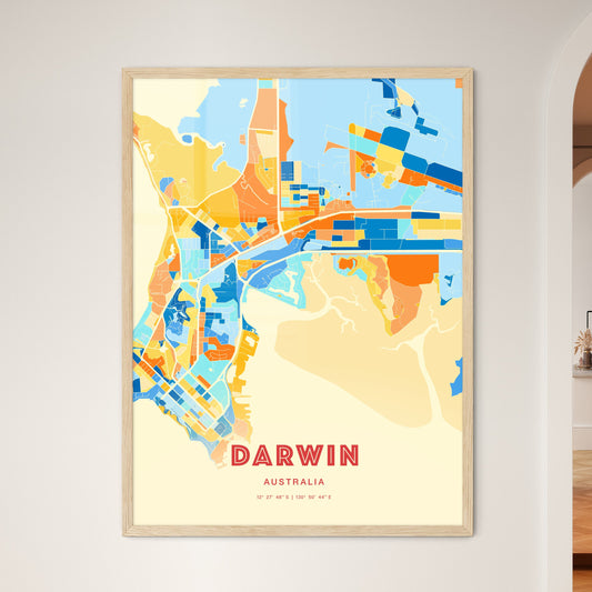 Colorful Darwin Australia Fine Art Map Blue Orange