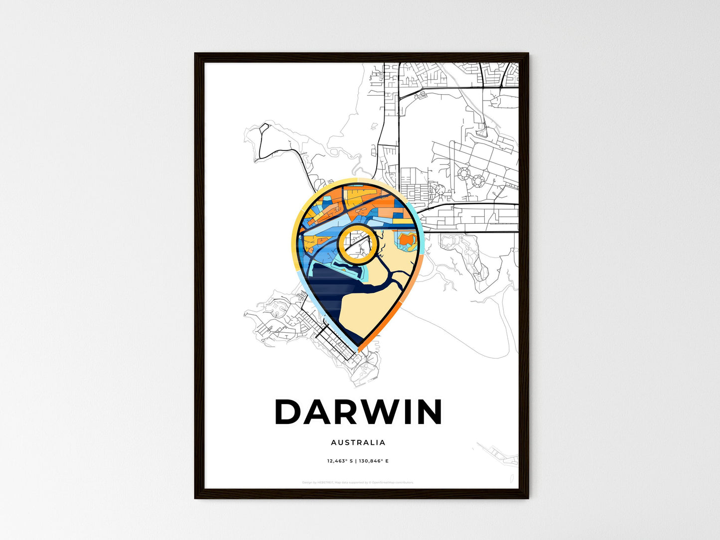 Darwin Australia wedding art map with pointer icon