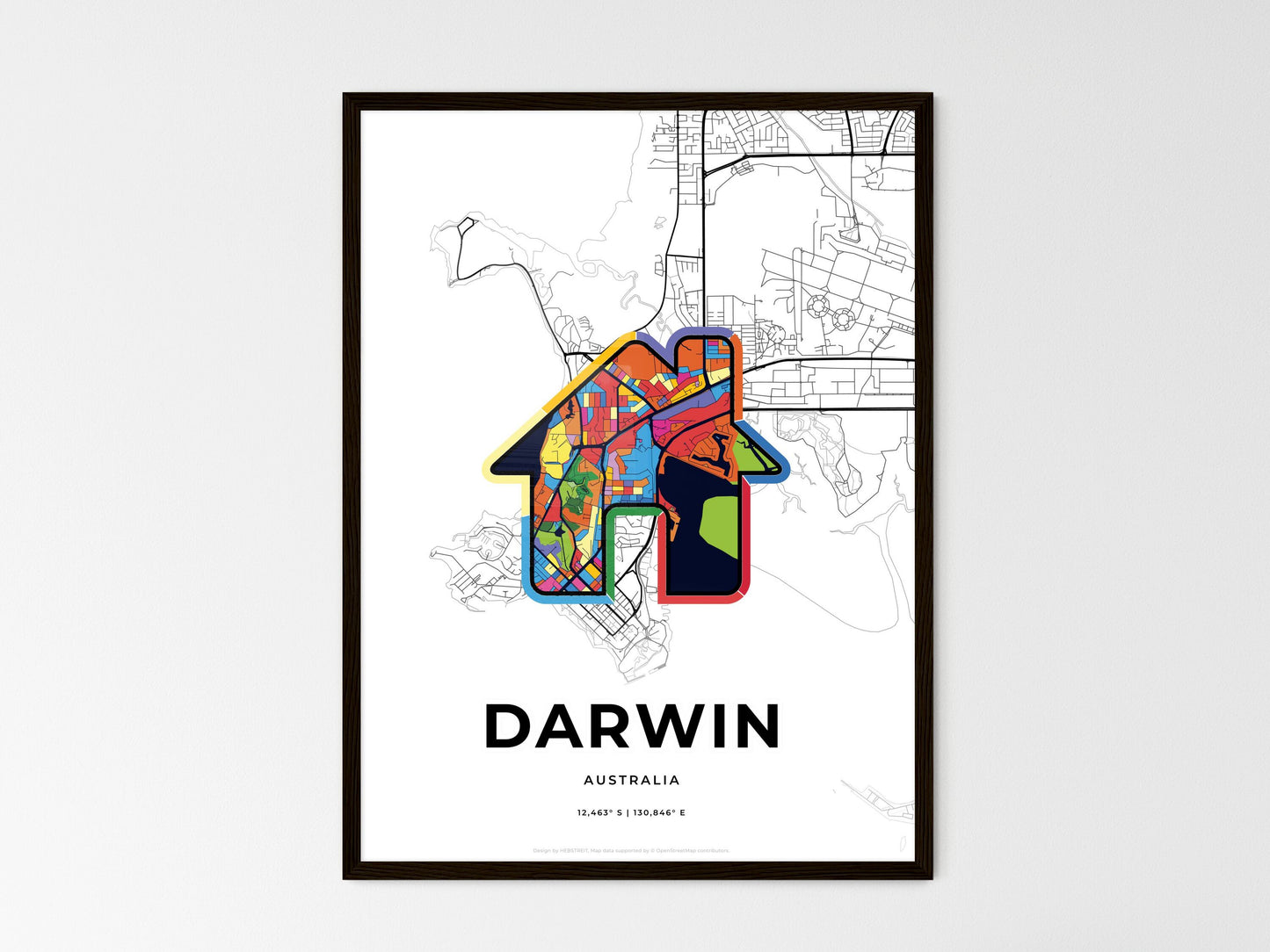 Darwin Australia wedding art map with home icon