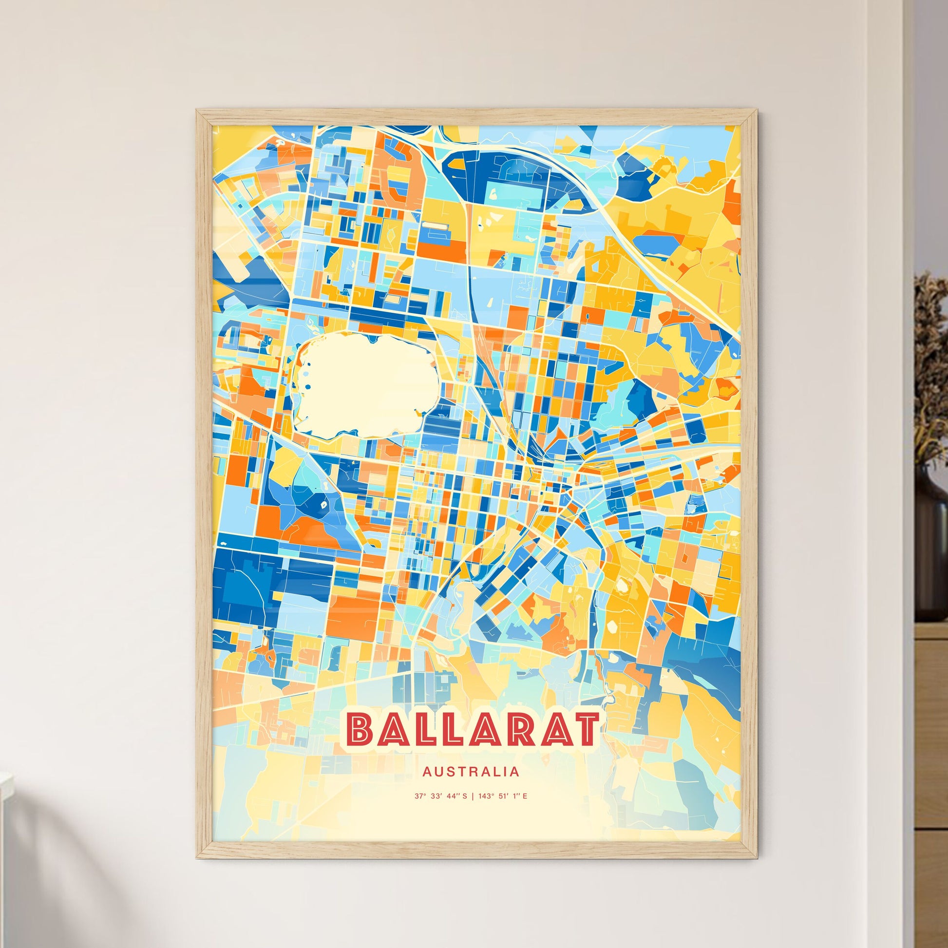 Colorful Ballarat Australia Fine Art Map Blue Orange