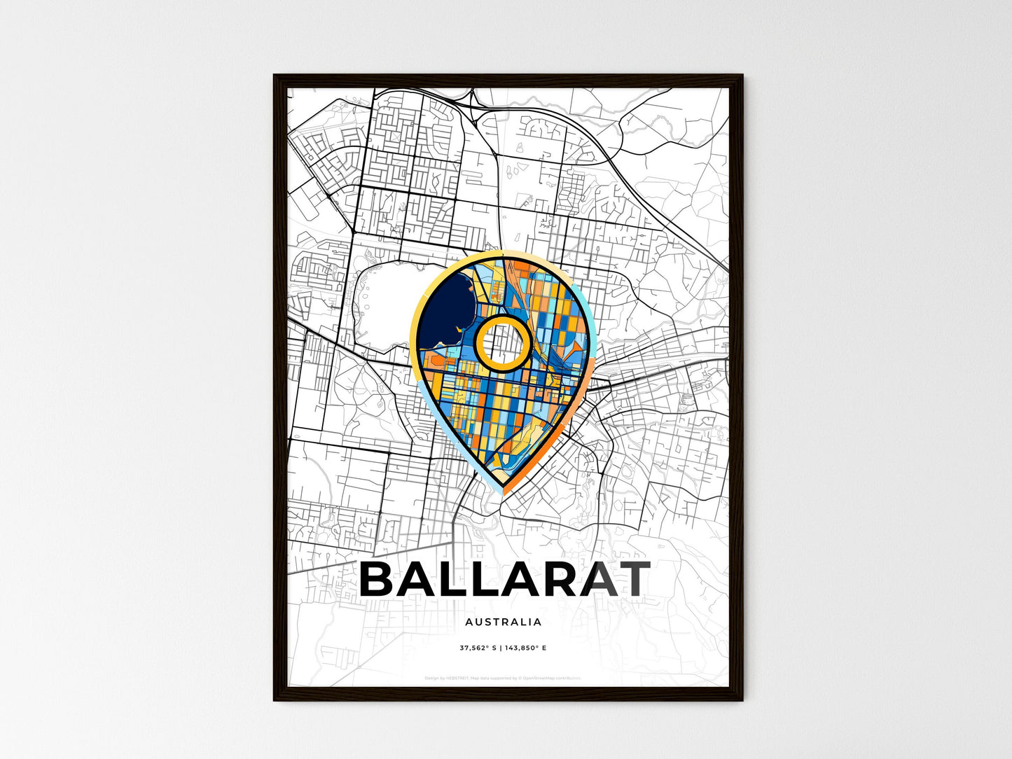 Ballarat Australia wedding art map with pointer icon