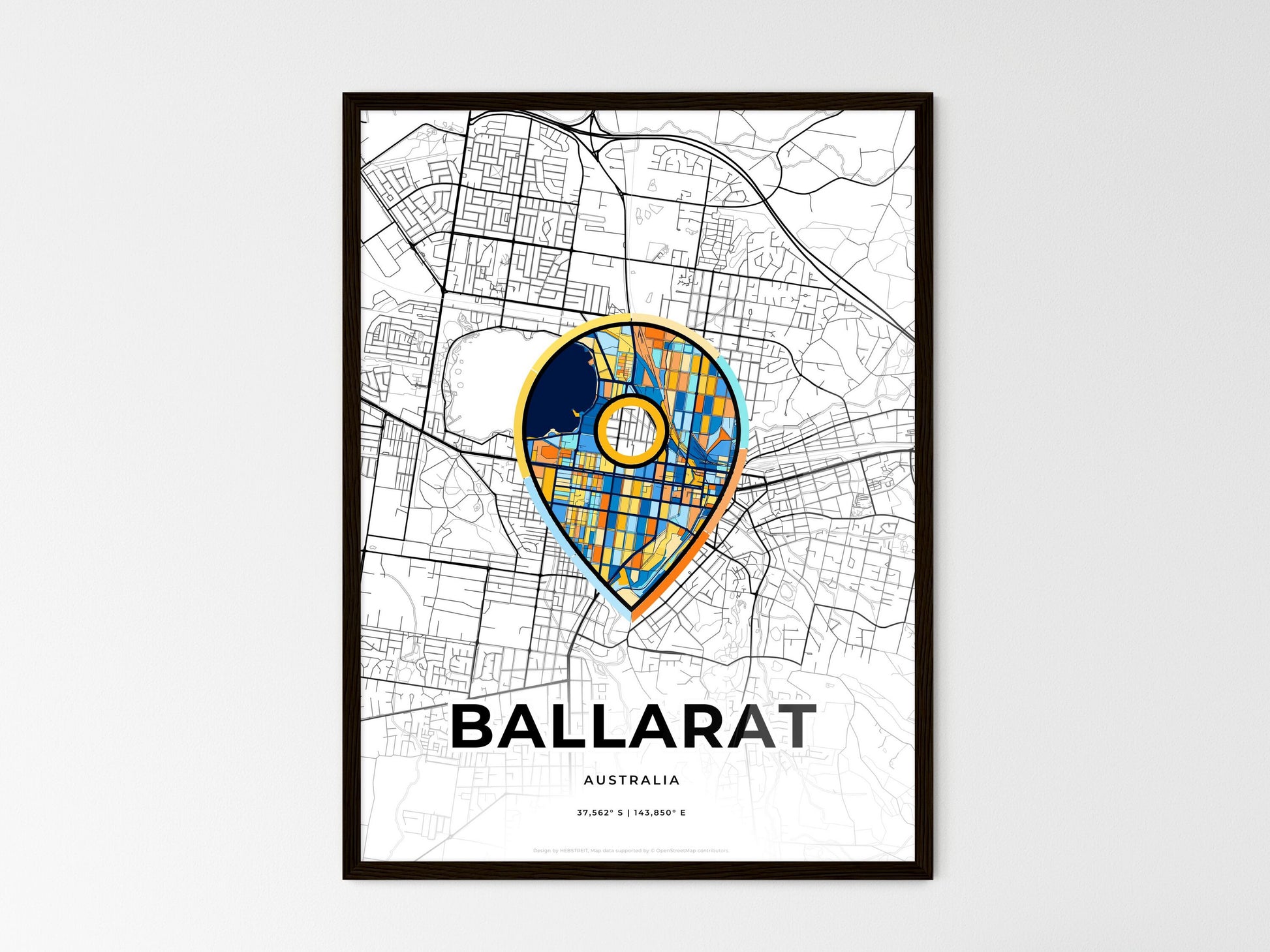 Ballarat Australia wedding art map with pointer icon