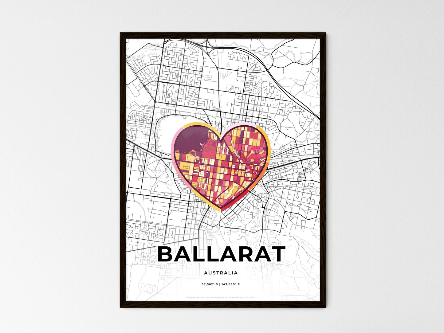 Ballarat Australia wedding art map with heart icon