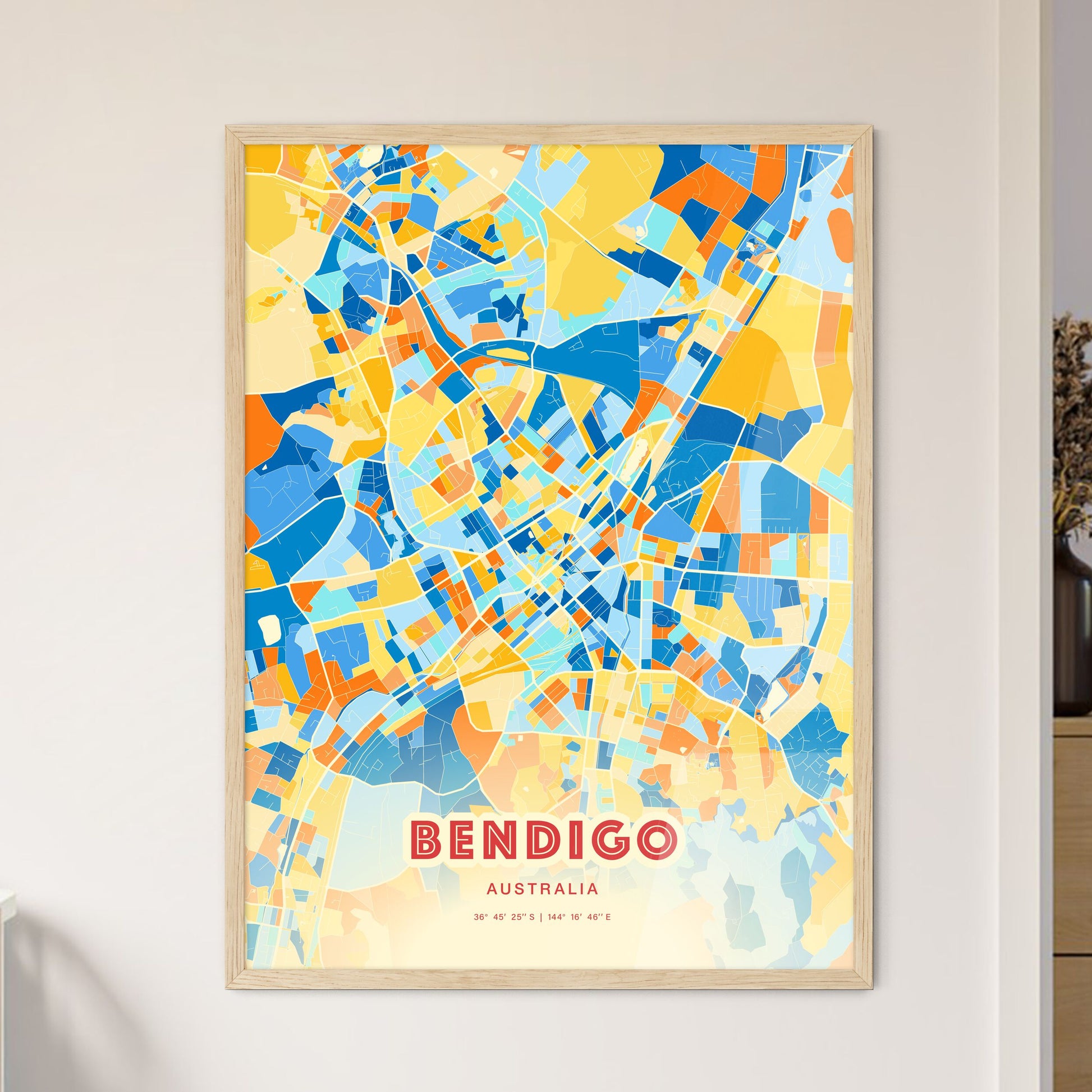 Colorful BENDIGO AUSTRALIA Fine Art Map Blue Orange