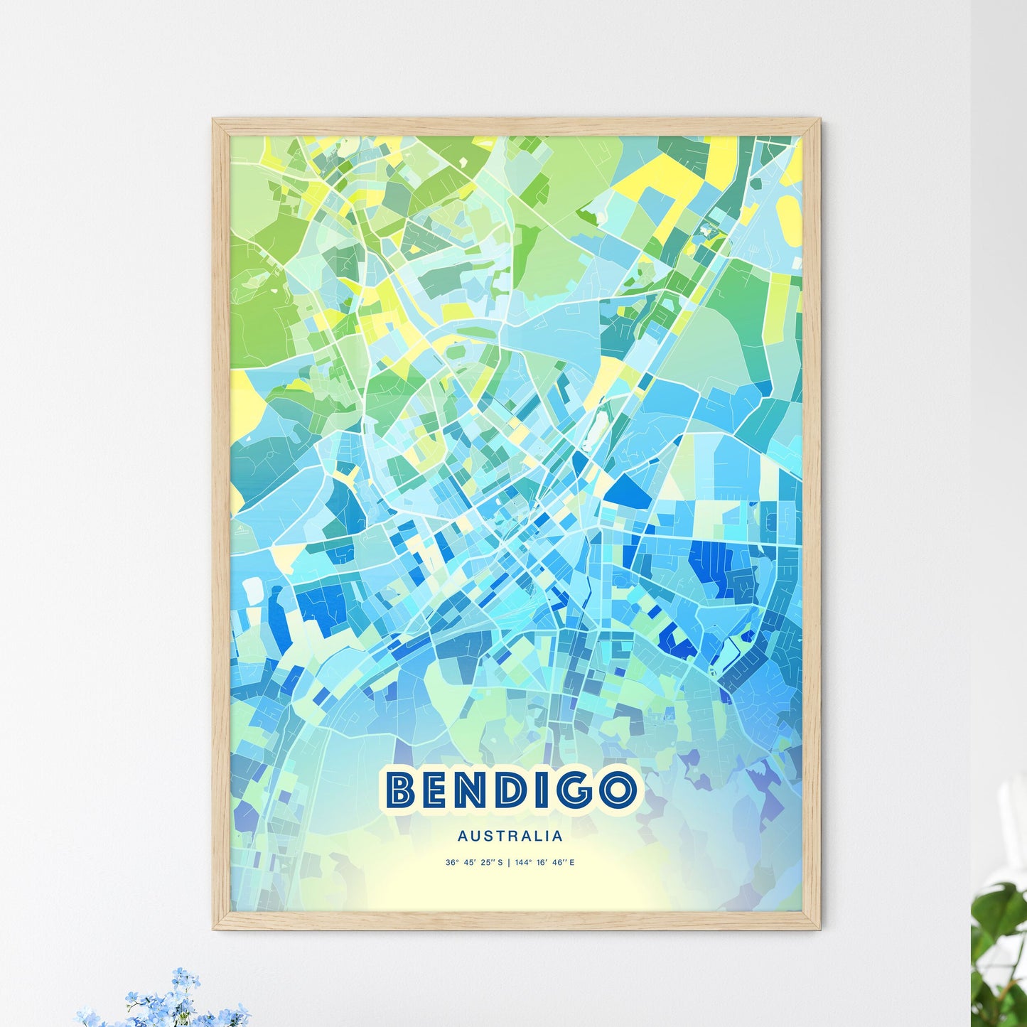 Colorful BENDIGO AUSTRALIA Fine Art Map Cool Blue