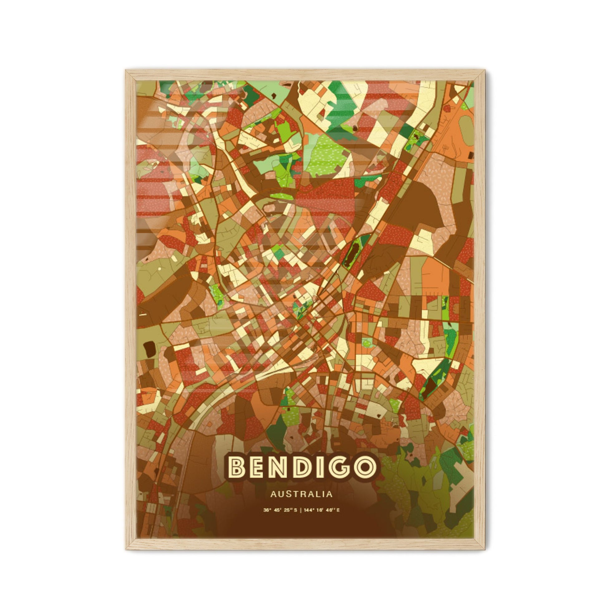 Colorful BENDIGO AUSTRALIA Fine Art Map Farmhouse