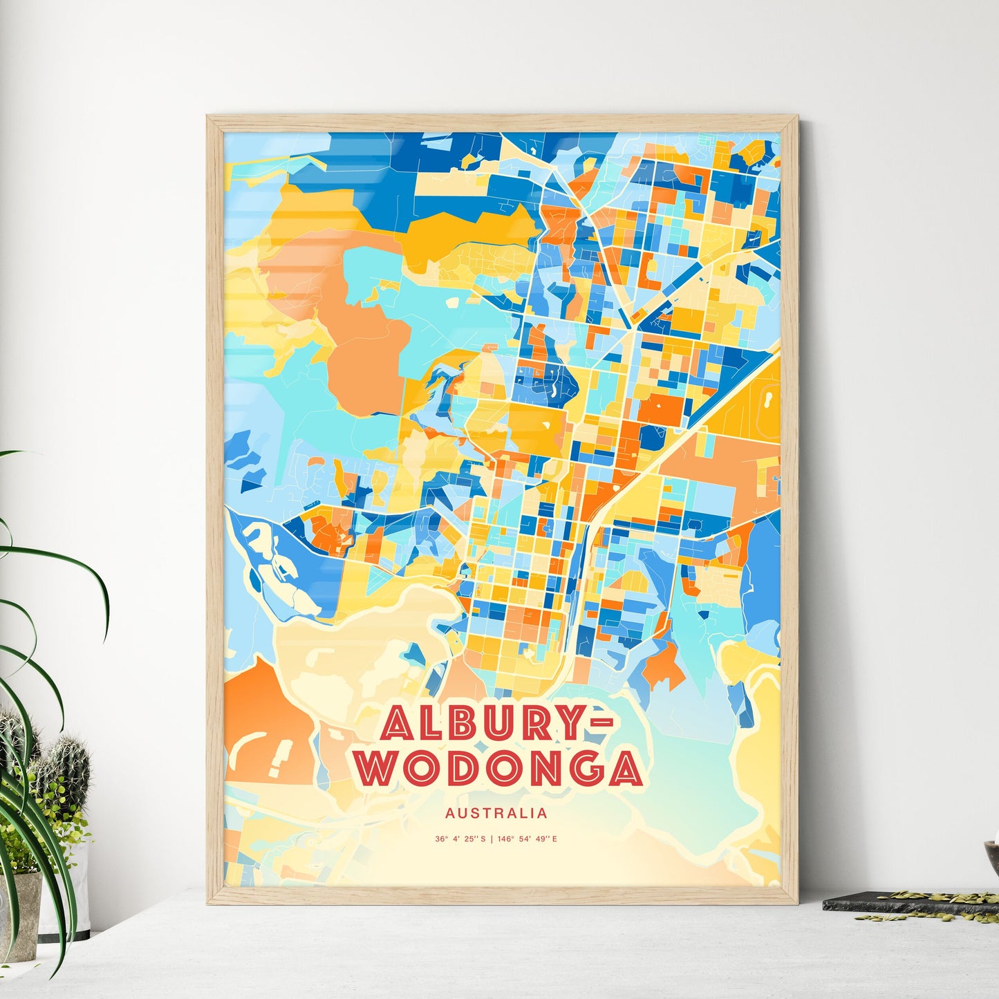 Colorful ALBURY–WODONGA AUSTRALIA Fine Art Map Blue Orange