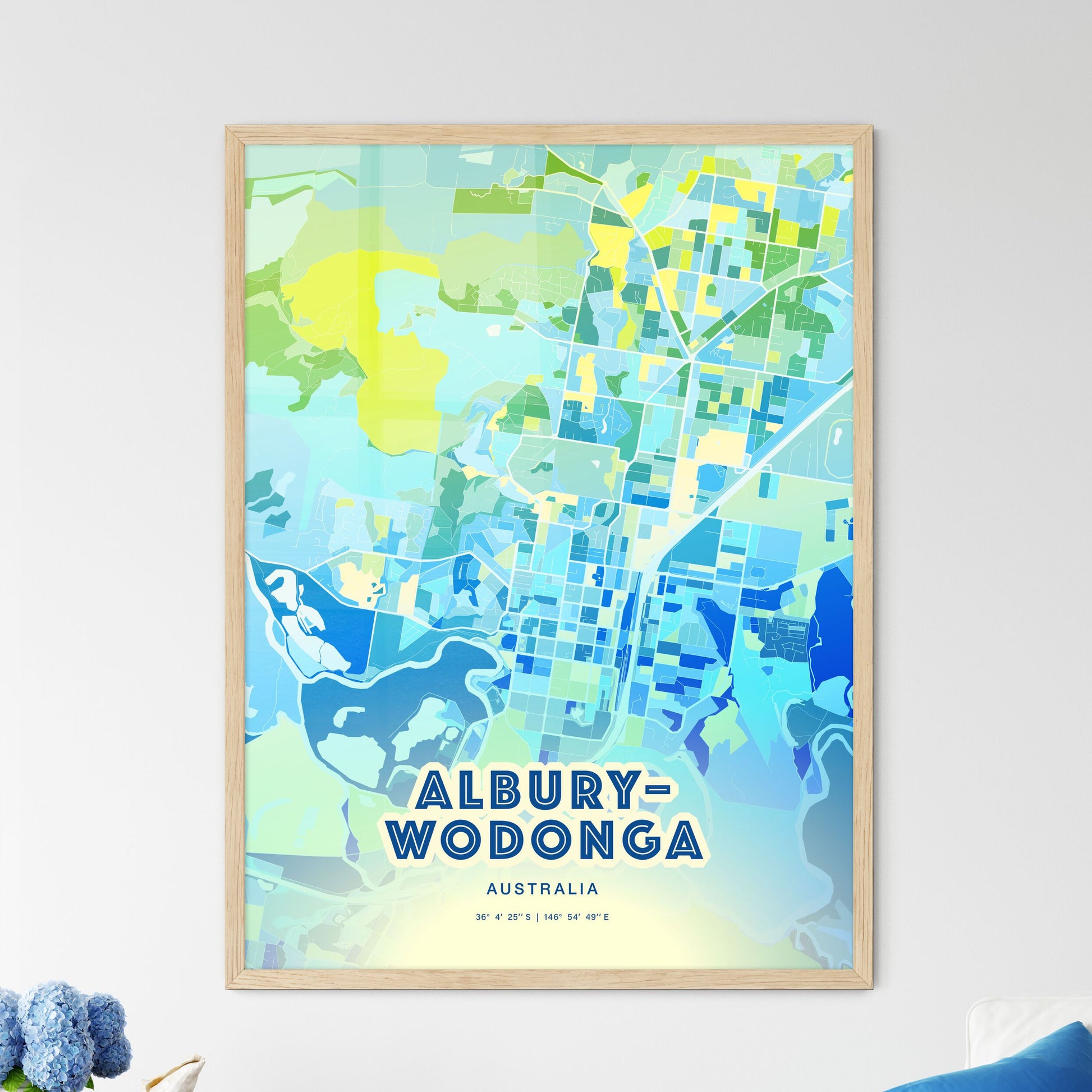 Colorful ALBURY–WODONGA AUSTRALIA Fine Art Map Cool Blue