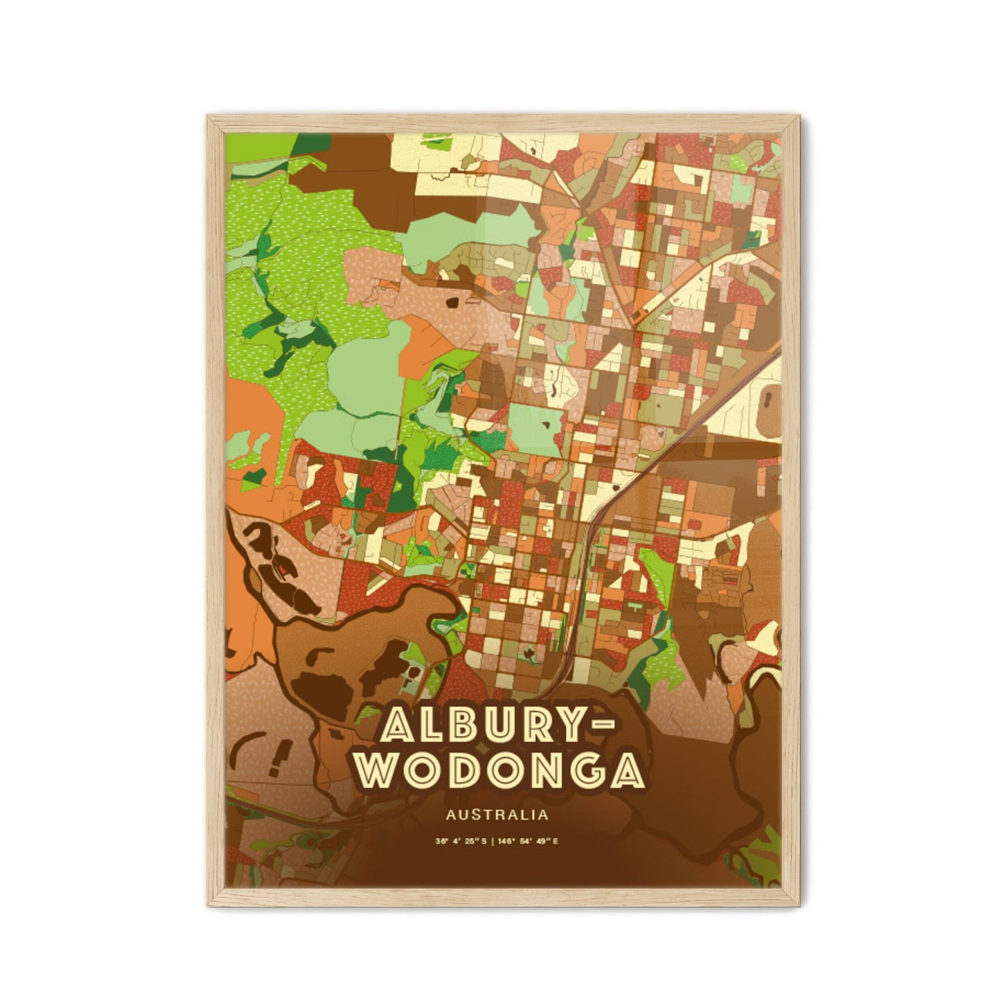 Colorful ALBURY–WODONGA AUSTRALIA Fine Art Map Farmhouse