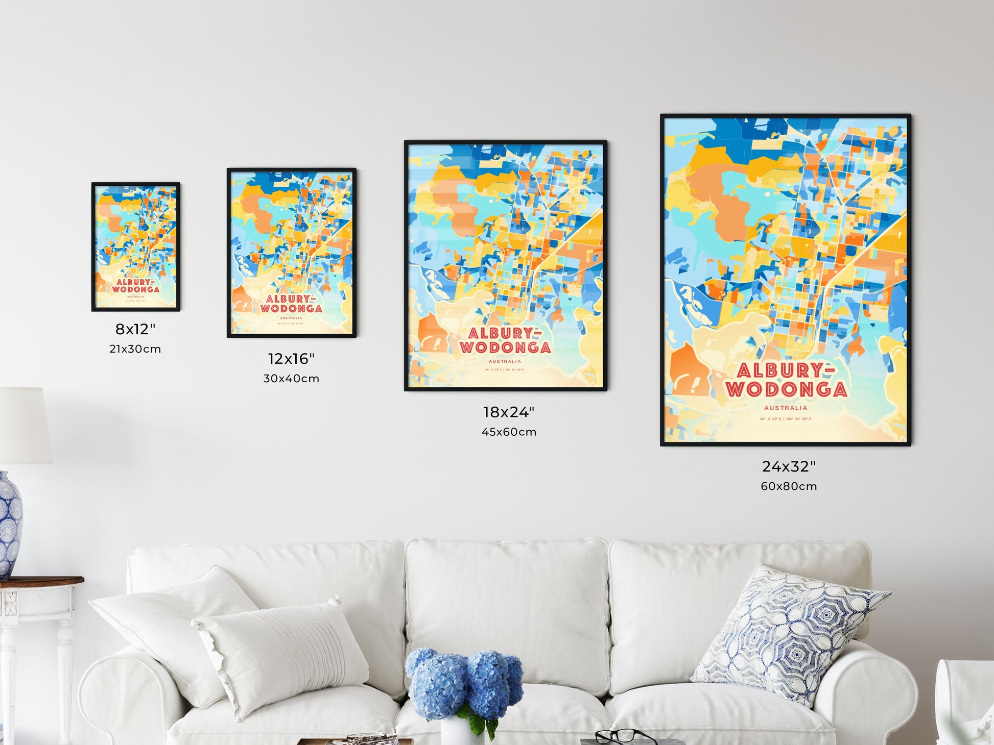 Colorful ALBURY–WODONGA AUSTRALIA Fine Art Map Blue Orange