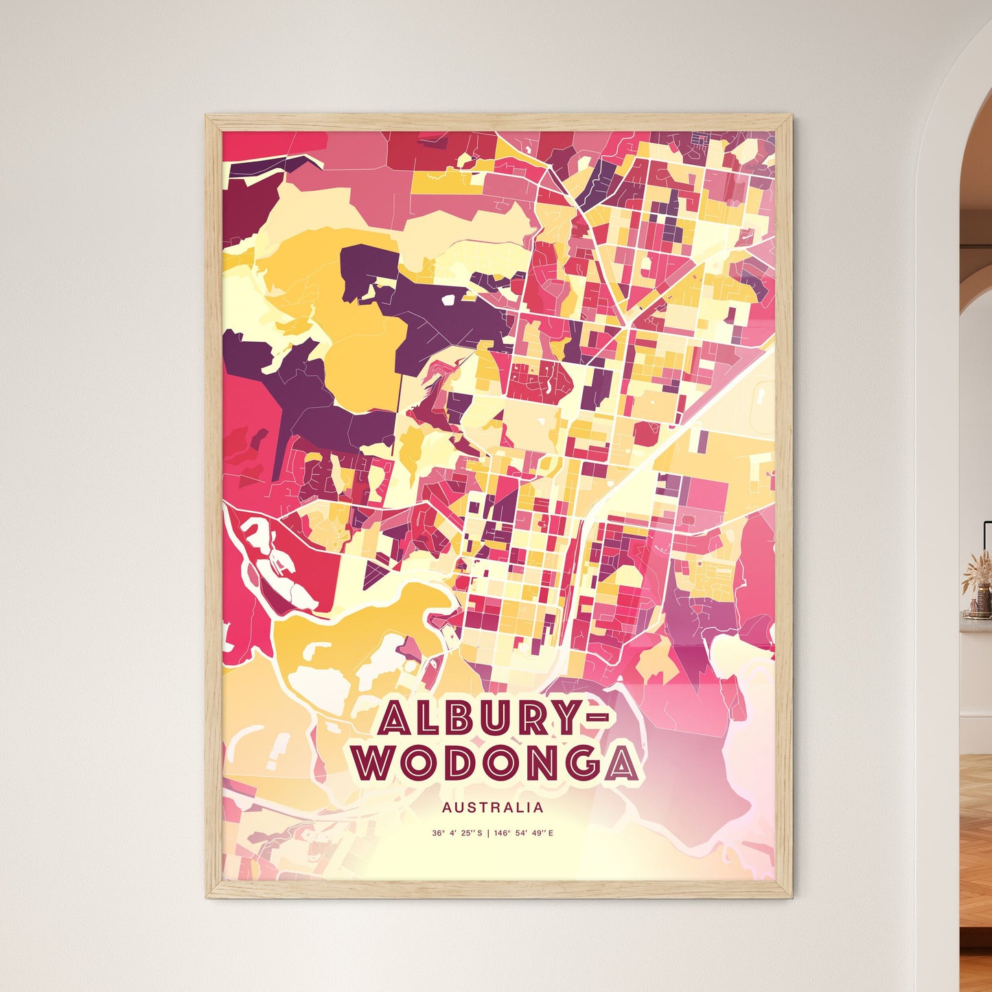 Colorful ALBURY–WODONGA AUSTRALIA Fine Art Map Hot Red