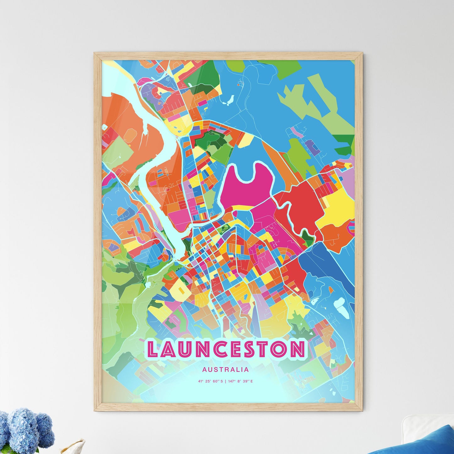 Colorful LAUNCESTON AUSTRALIA Fine Art Map Crazy Colors