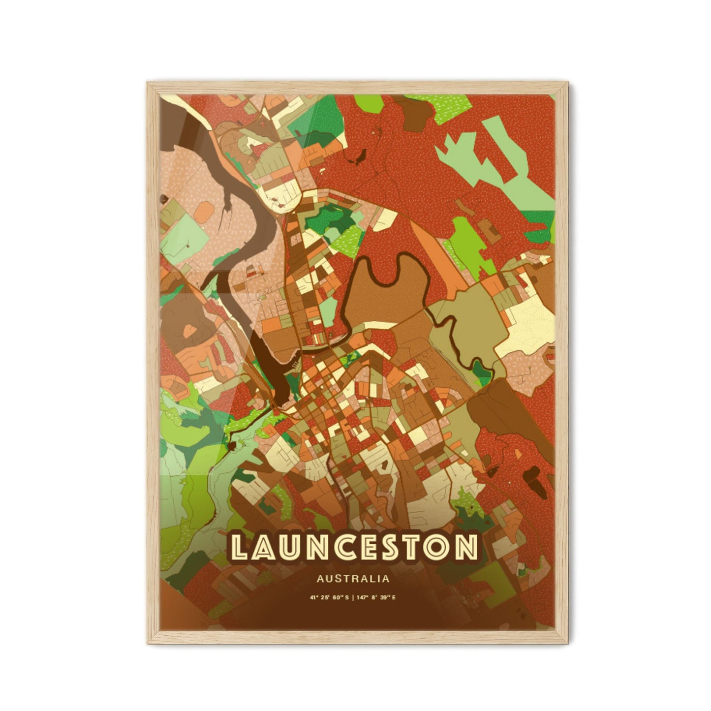 Colorful LAUNCESTON AUSTRALIA Fine Art Map Farmhouse