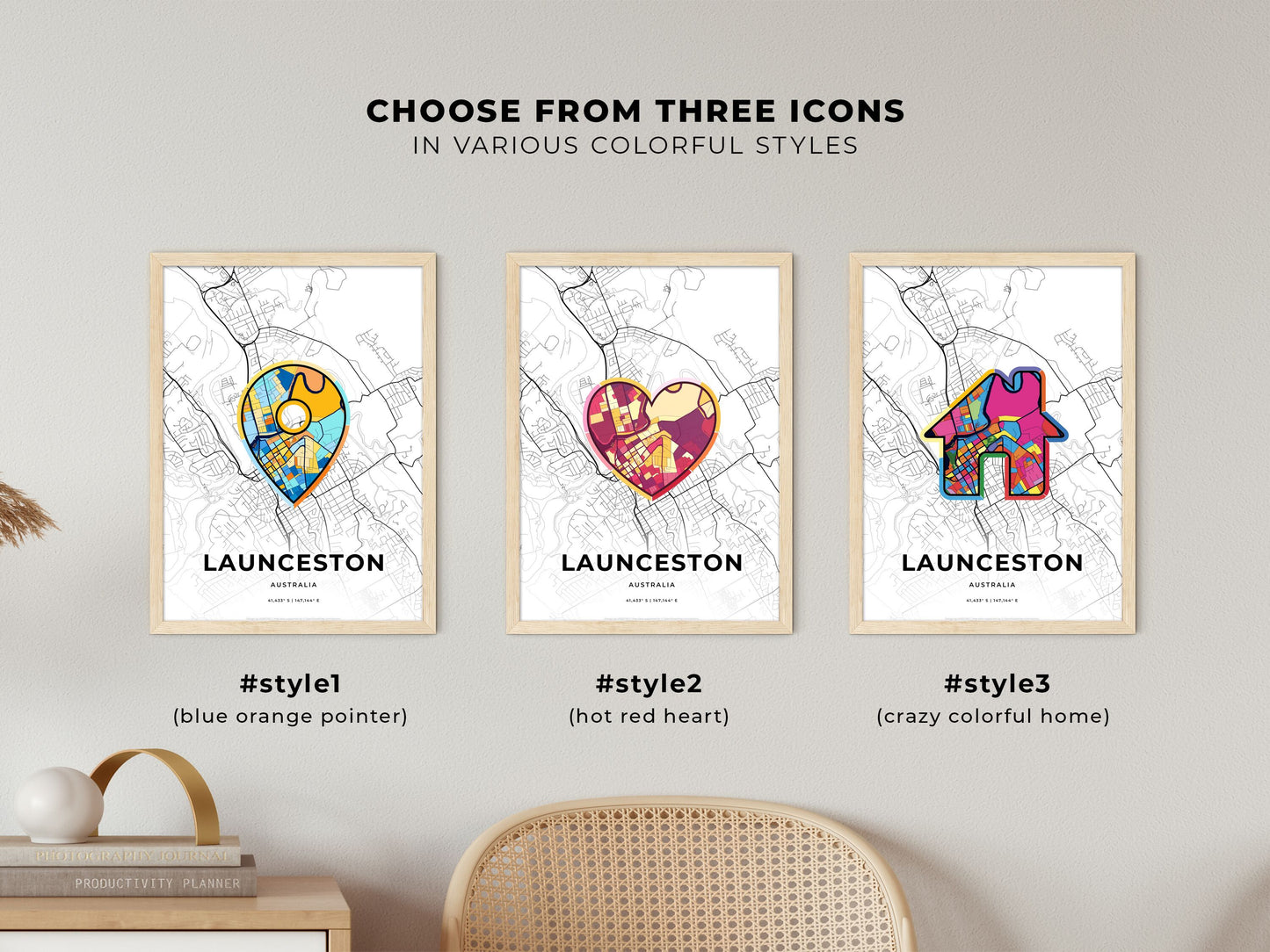 Launceston Australia maps with colorful icons
